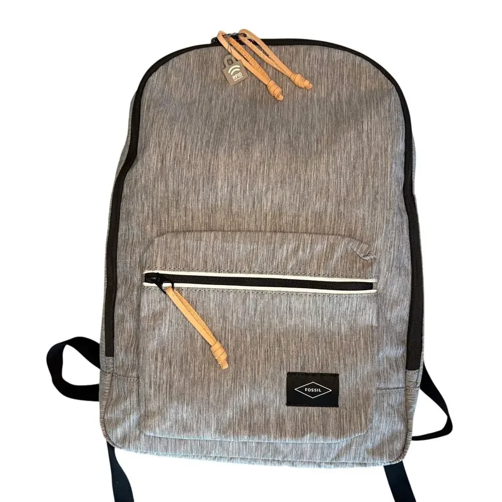 NWT Fossil Gray Estate Backpack RFID Protection Zip Pouch Minimalist Tech Style